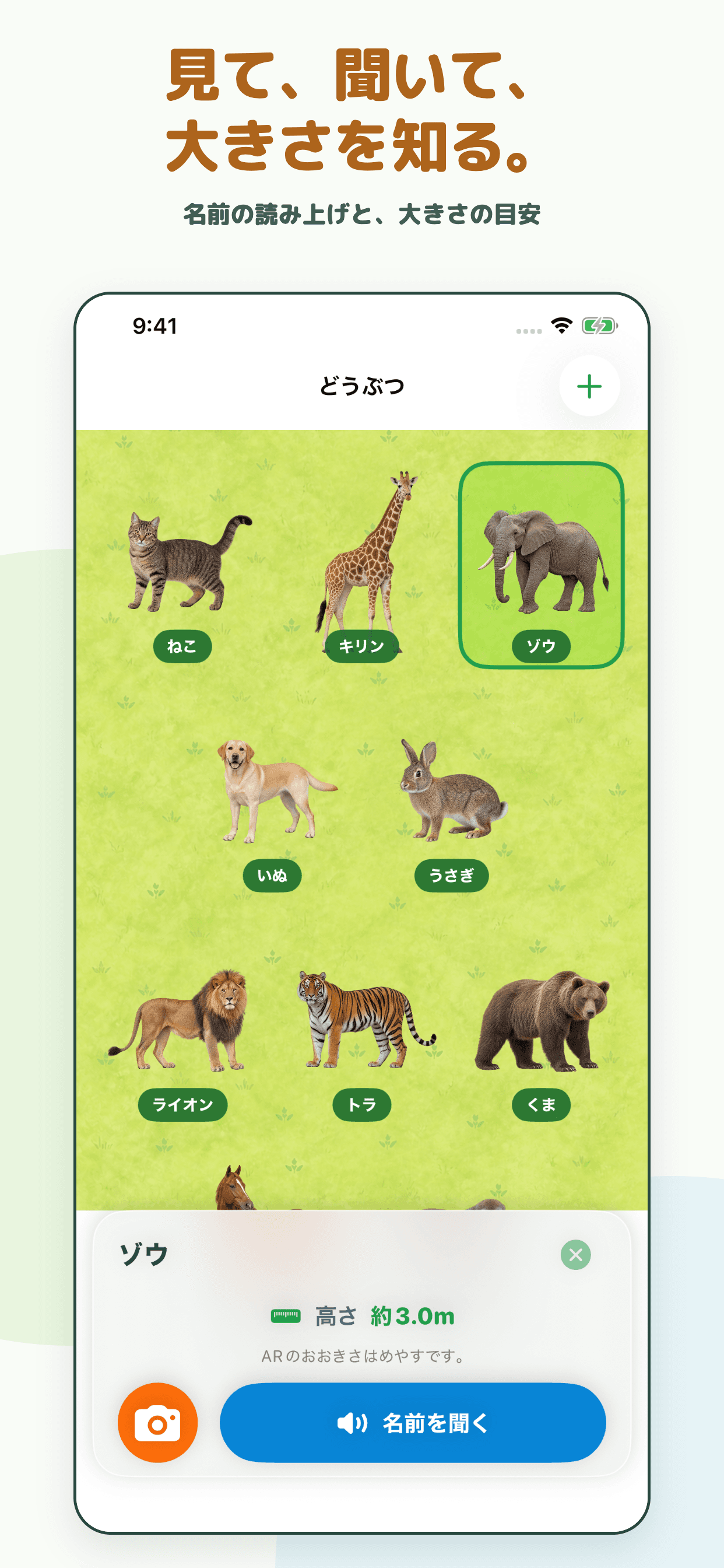 名前の読み上げと大きさの目安